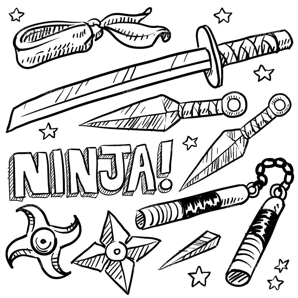 Coloring Arsenal of a ninja. Category weapons. Tags:  Ninja , warrior.