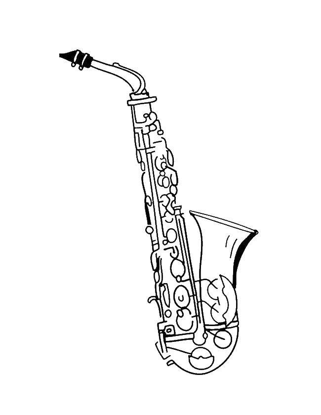 Название: Раскраска Музыкальный инструмент саксафон. Категория: музыкальные инструменты. Теги: саксафон, музыкальный инструмент.