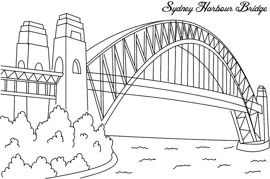 Название: Раскраска Сиднейский мост. Категория: здания. Теги: Город, , дома, здания.