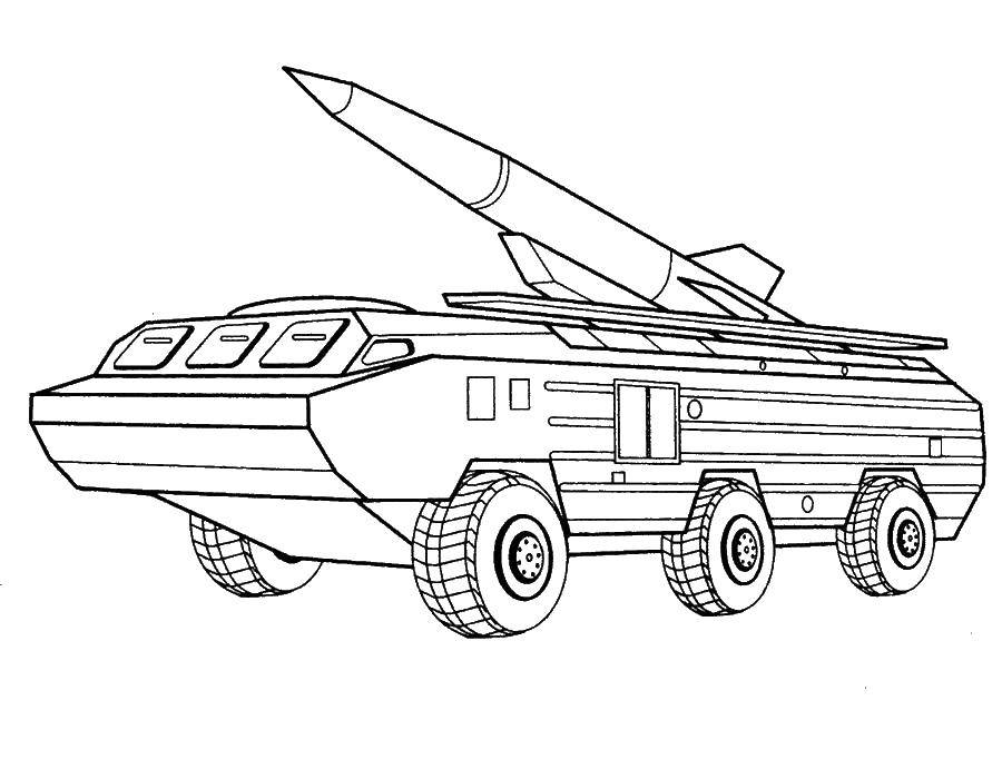Название: Раскраска Военная машины перевозит ракету. Категория: военное. Теги: Машина, военная, ракеты, грузови.