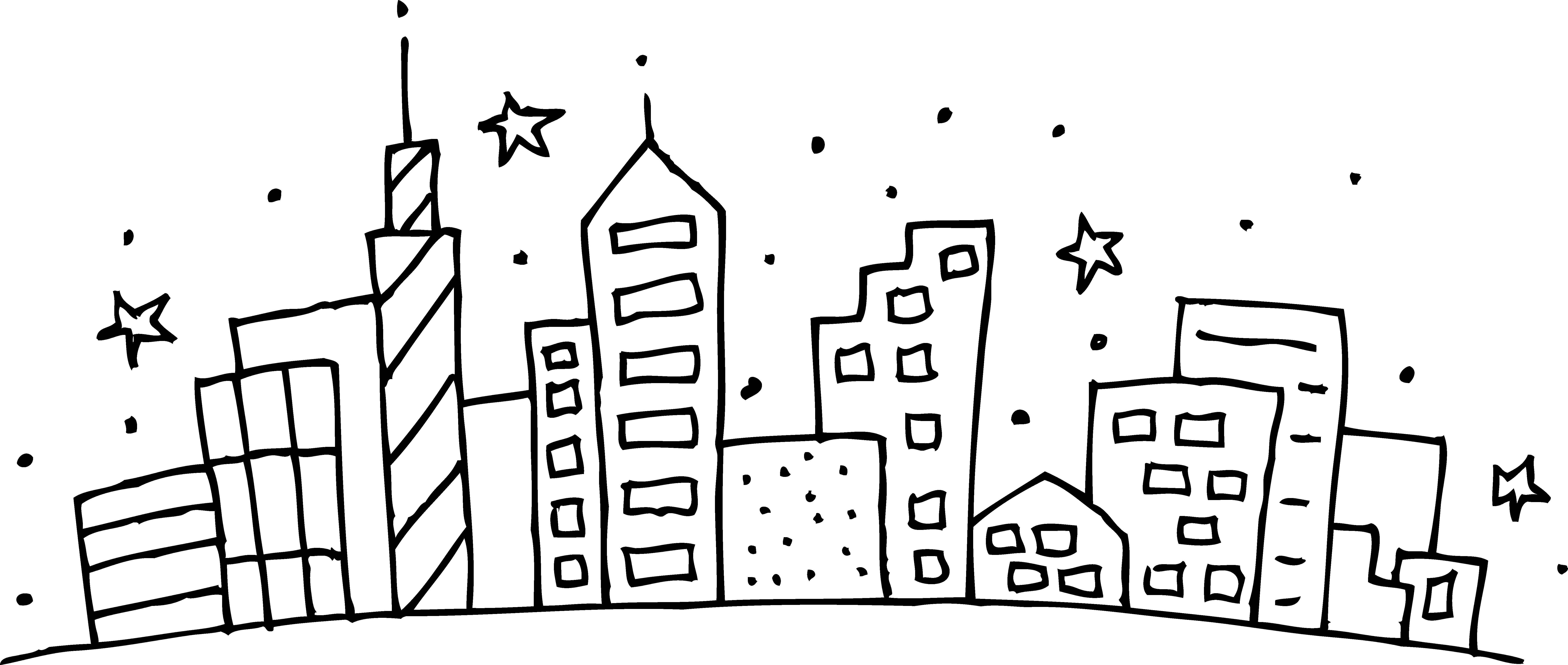Название: Раскраска Звездное небо над городом. Категория: здания. Теги: Город, , дома, здания.