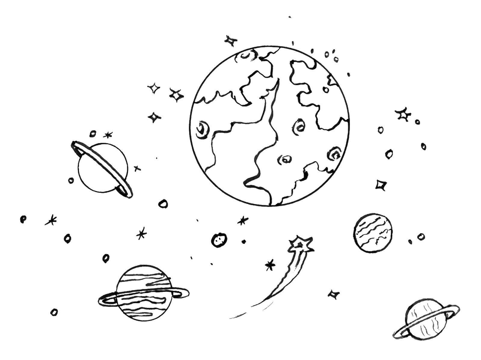 Coloring Space landscape. Category Space coloring pages. Tags:  Space, planet, universe, Galaxy.