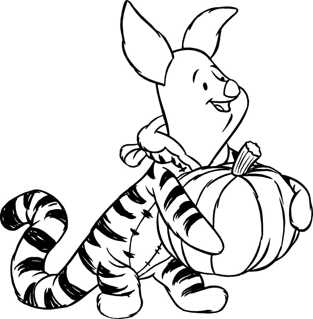 Название: Раскраска Пятачок в костюме тигра. Категория: Хэллоуин. Теги: Хэллоуин, тыква.