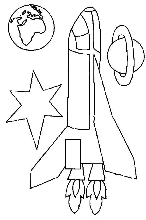 Название: Раскраска Ракета в космосе.. Категория: ракеты. Теги: Космос, ракета, звезды.