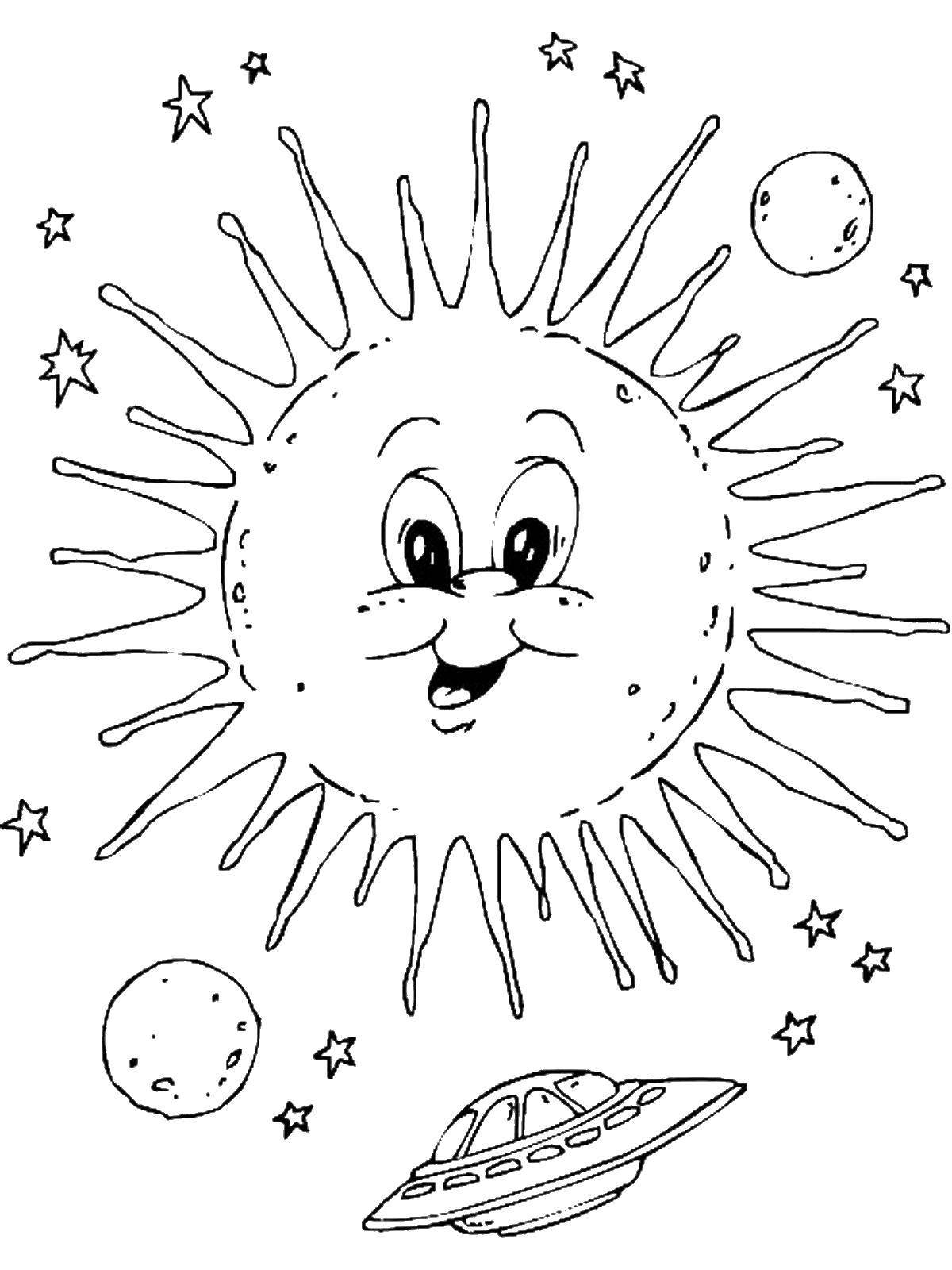 Coloring The sun in space. Category Space coloring pages. Tags:  Space, planet, universe, Galaxy.