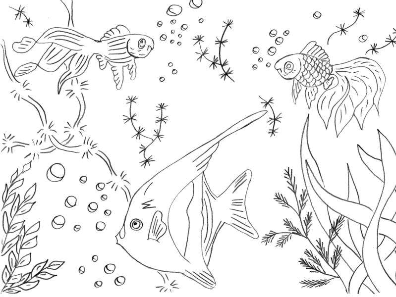 Название: Раскраска Рыбки плавают в водичке. Категория: рыбы. Теги: Подводный мир, рыба.