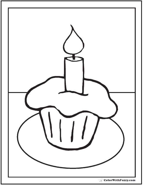 Название: Раскраска Кекс со свечой. Категория: торты. Теги: Кекс, свеча.