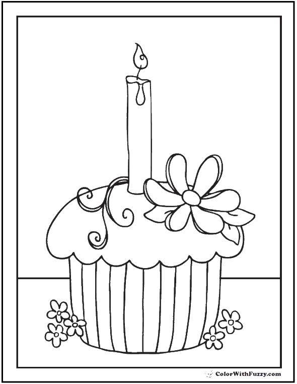 Название: Раскраска Торт со свечой и ромашкой. Категория: торты. Теги: Торт, свеча, ромашка.