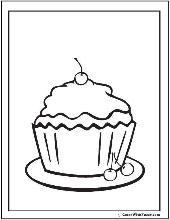 Название: Раскраска Ягодки на кексе. Категория: торты. Теги: Торт, еда, праздник.