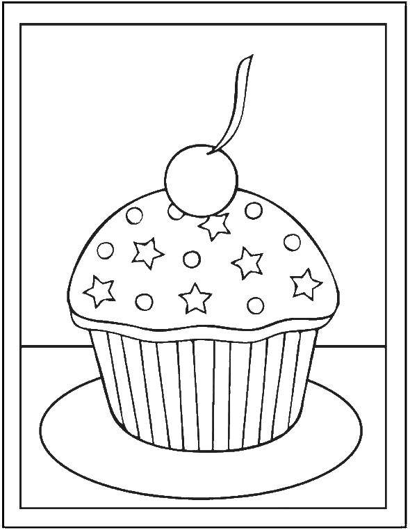 Название: Раскраска Звездочки на кексе. Категория: торты. Теги: Торт, еда, праздник.