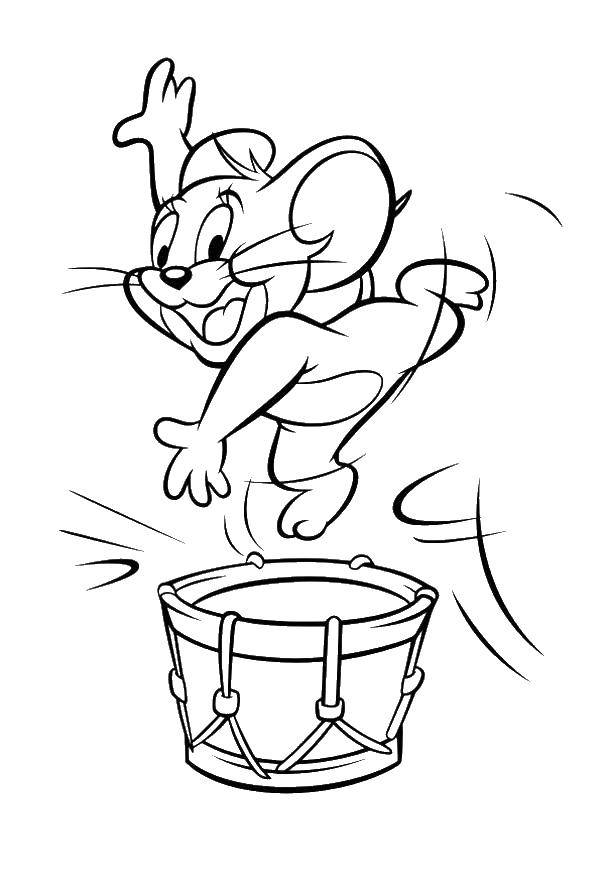 Coloring Jerry jumps on the drum. Category Tom and Jerry. Tags:  Character cartoon, Tom and Jerry.