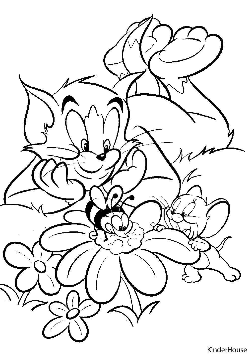 Coloring Tom and Jerry watching the bee. Category Tom and Jerry. Tags:  Character cartoon, Tom and Jerry.