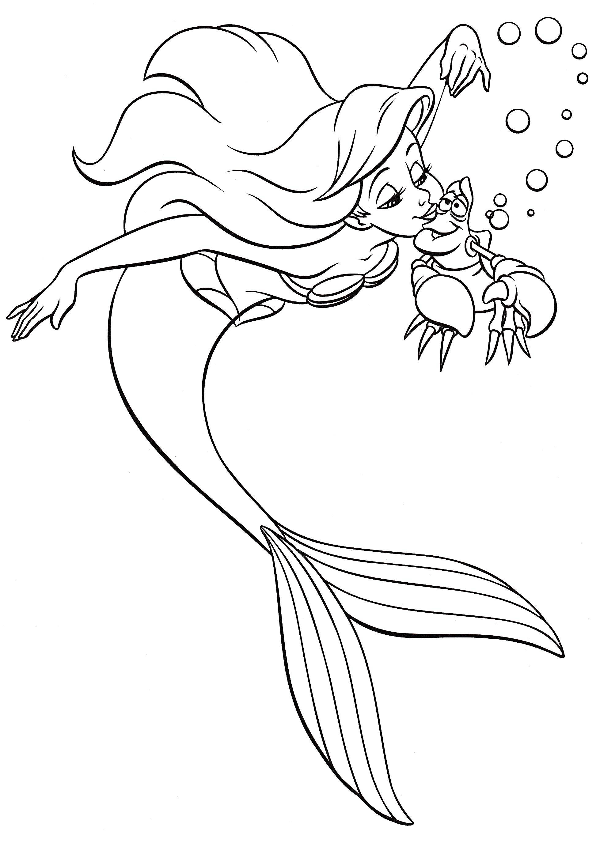 Coloring Ariel kisses crustacean. Category the little mermaid Ariel. Tags:  Disney, the little mermaid, Ariel.