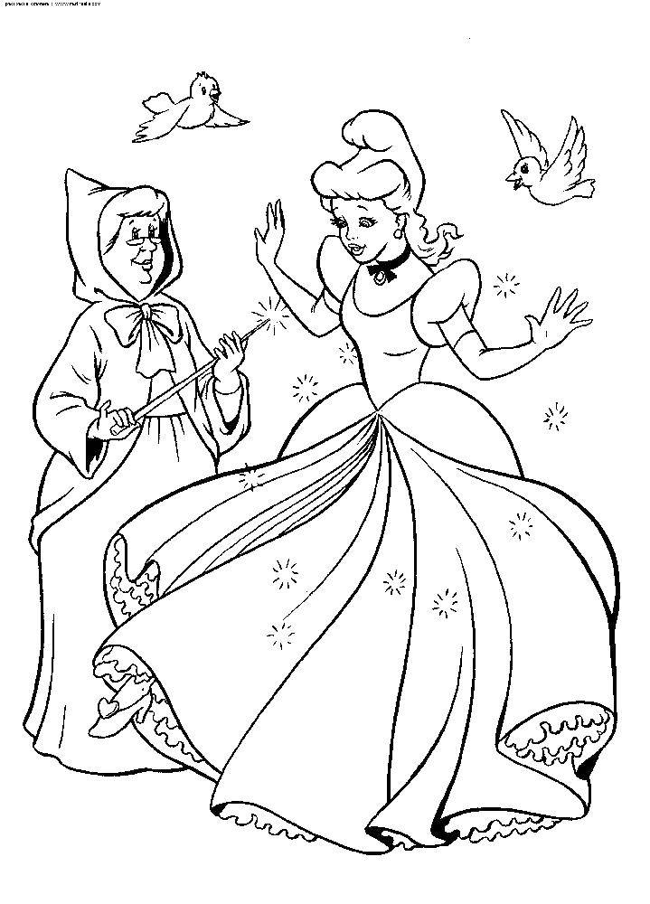 Название: Раскраска Фея колдует новое платье золушке. Категория: золушка и принц. Теги: Золушка, туфелька.