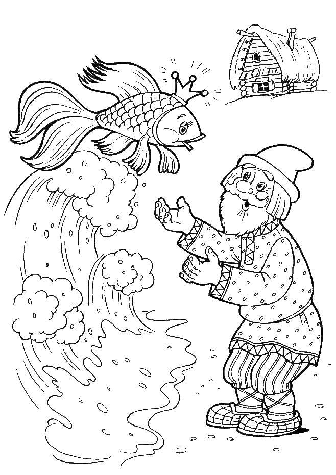 Coloring The old man and the fish the tale of the Golden fish . Category Fairy tales. Tags:  tales, old Man, goldfish, house.