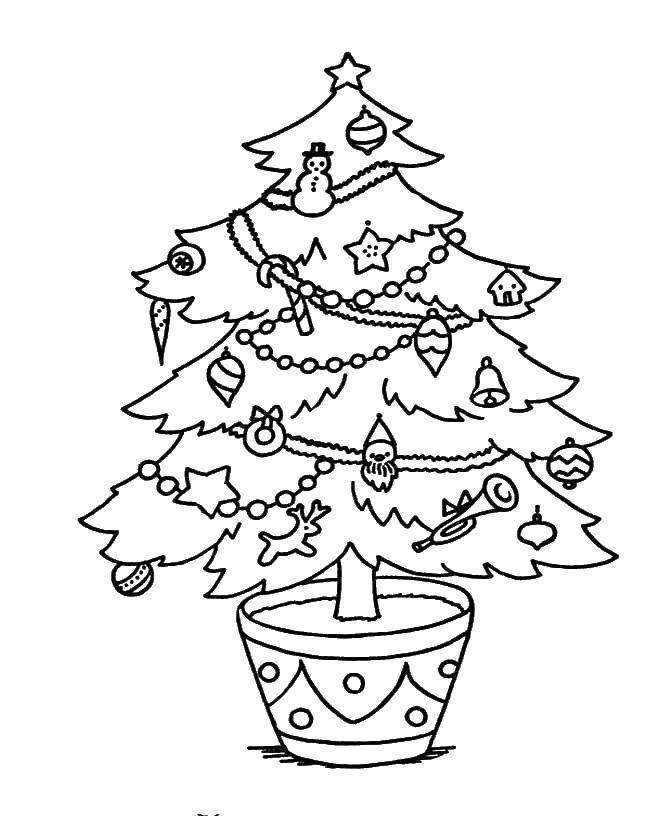 Название: Раскраска Новогодняя ёлка в кадке. Категория: раскраски елки. Теги: Новогодняя ёлка, кадка.