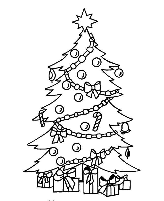 Название: Раскраска Рождественская елка с подарками. Категория: раскраски елки. Теги: рождество елка, подарки.