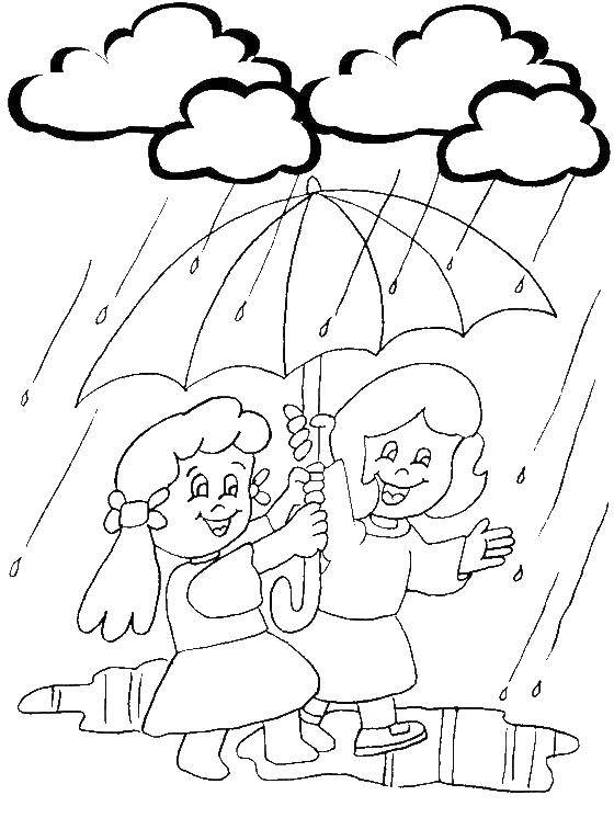 Coloring With an umbrella in the spring rain. Category spring. Tags:  Umbrella, spring, rain.
