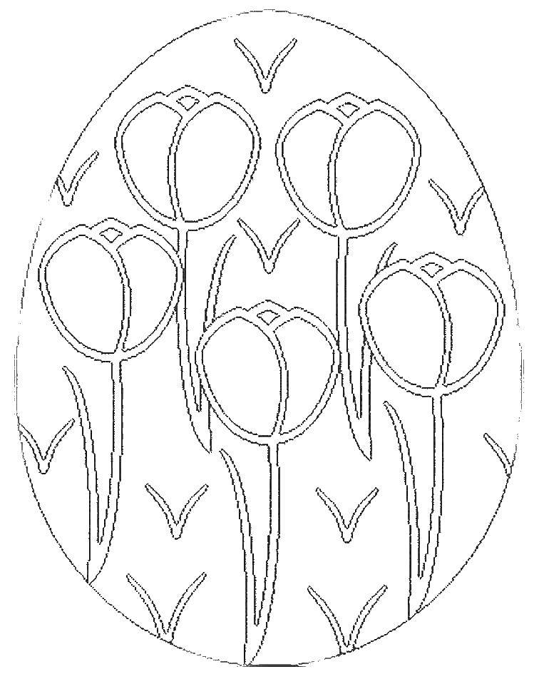 Coloring Easter egg with tulips. Category coloring Easter. Tags:  Easter, eggs, rabbit.
