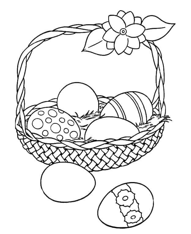 Название: Раскраска Пасхальные яйца в корзинке. Категория: раскраски пасха. Теги: пасха, яйца, кролик.