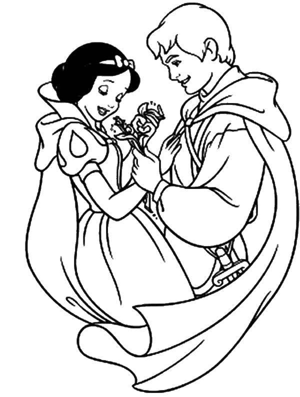 Coloring Prince giving flowers to snow white. Category snow white. Tags:  Snow white.