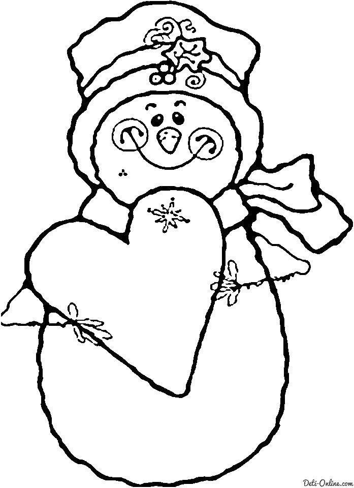Coloring Heart and snowman. Category snowman. Tags:  heart-shaped, snowman.