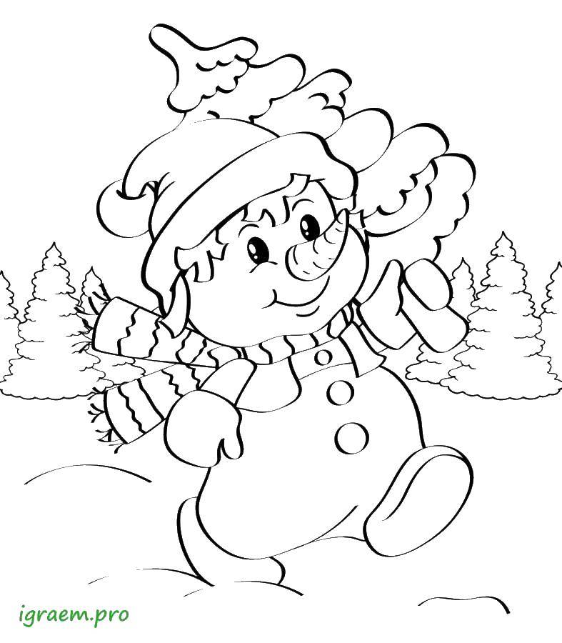 Название: Раскраска Снеговичок с елью. Категория: снеговик. Теги: снеговичок, ель.