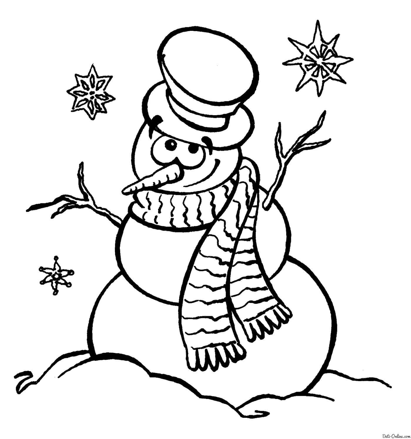 Coloring Snowman with scarf. Category snowman. Tags:  scarf, snowman.