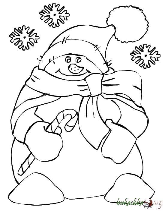 Название: Раскраска Снеговик шапка с шарфом. Категория: снеговик. Теги: снеговик, шарф, шапка.