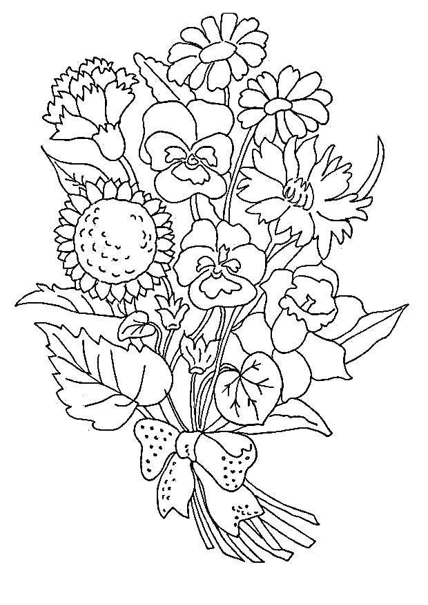 Coloring Flowers bouquet. Category flowers. Tags:  flowers, bow.