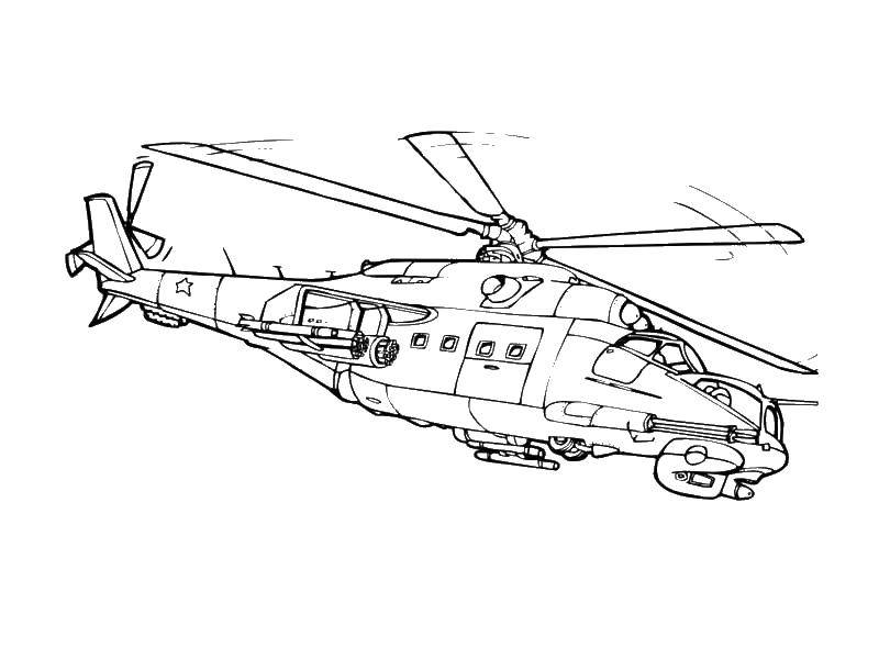 Название: Раскраска Вертолёт с ракетами. Категория: военное. Теги: вертолёт, воздушный транспорт, военное.