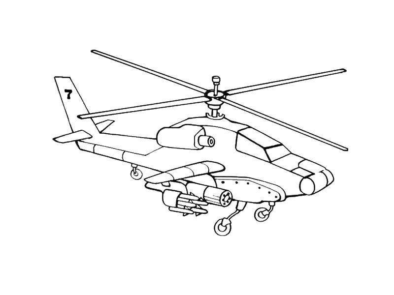 Название: Раскраска Военный вертолёт. Категория: военное. Теги: вертолёт, воздушный транспорт, военное.