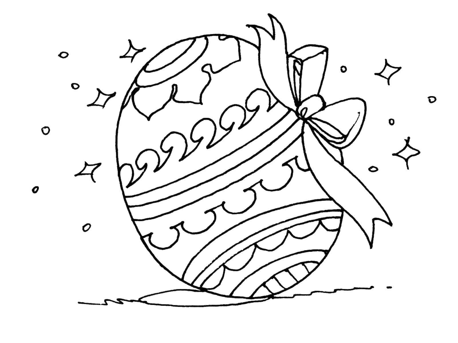 Розмальовки  Яйце прикрашена бантиком. Завантажити розмальовку Паска, яйця, візерунки.  Роздрукувати ,розмальовки великдень,
