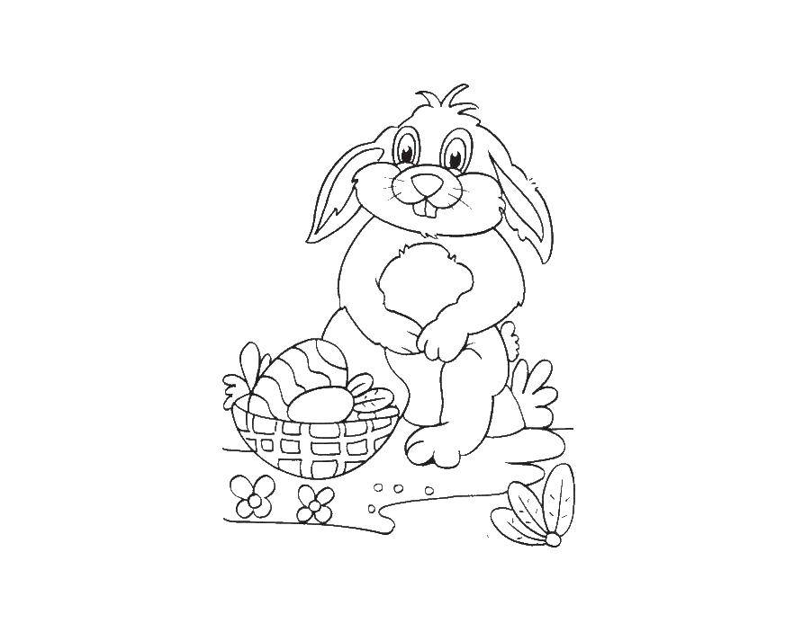 Coloring Bunny looking at Easter eggs. Category Easter eggs. Tags:  Easter eggs , rabbit.