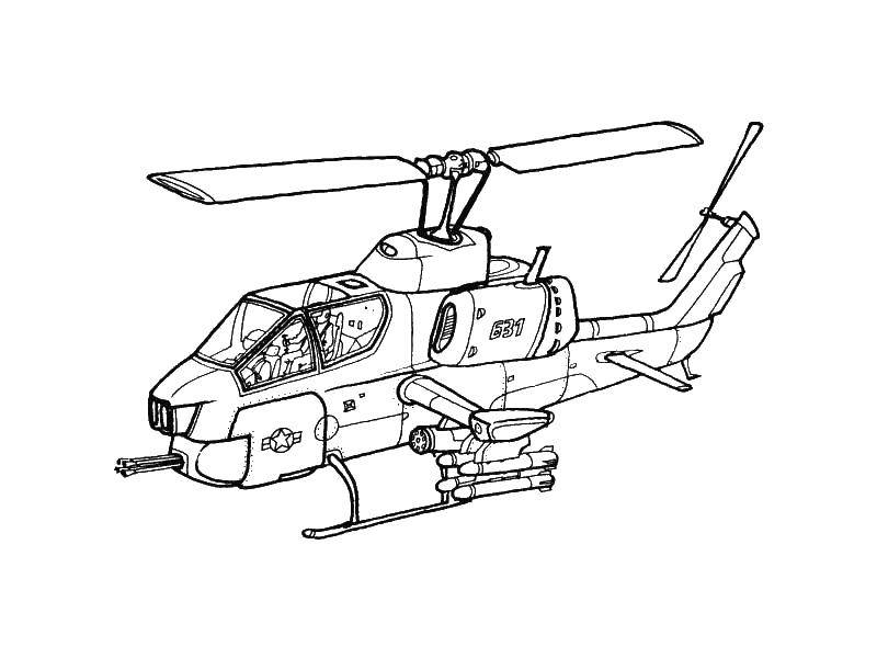 Coloring Helicopter with missiles. Category military. Tags:  the helicopter, air transport, military.