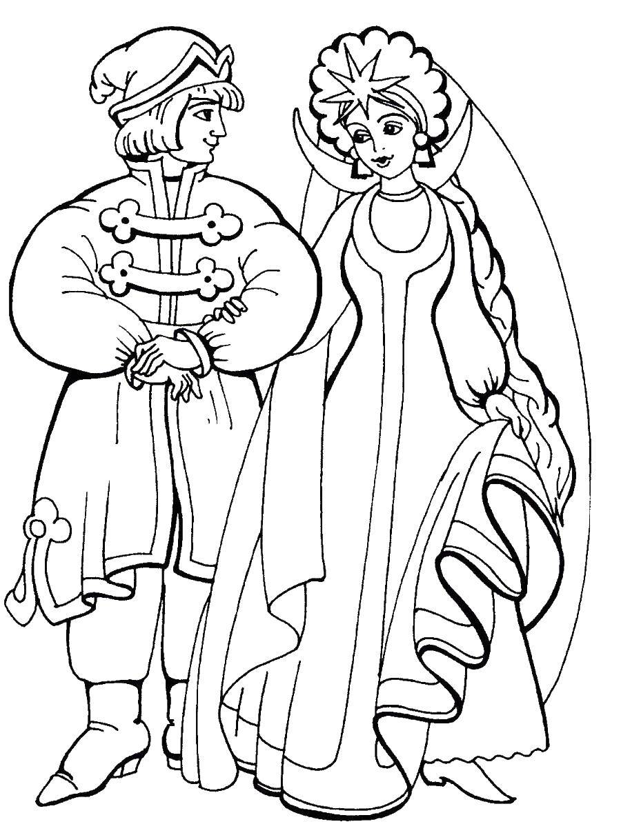 Coloring Ivan Tsarevich and the frog Princess. Category The characters from fairy tales. Tags:  Ivan tsarevitch , the frog Princess.