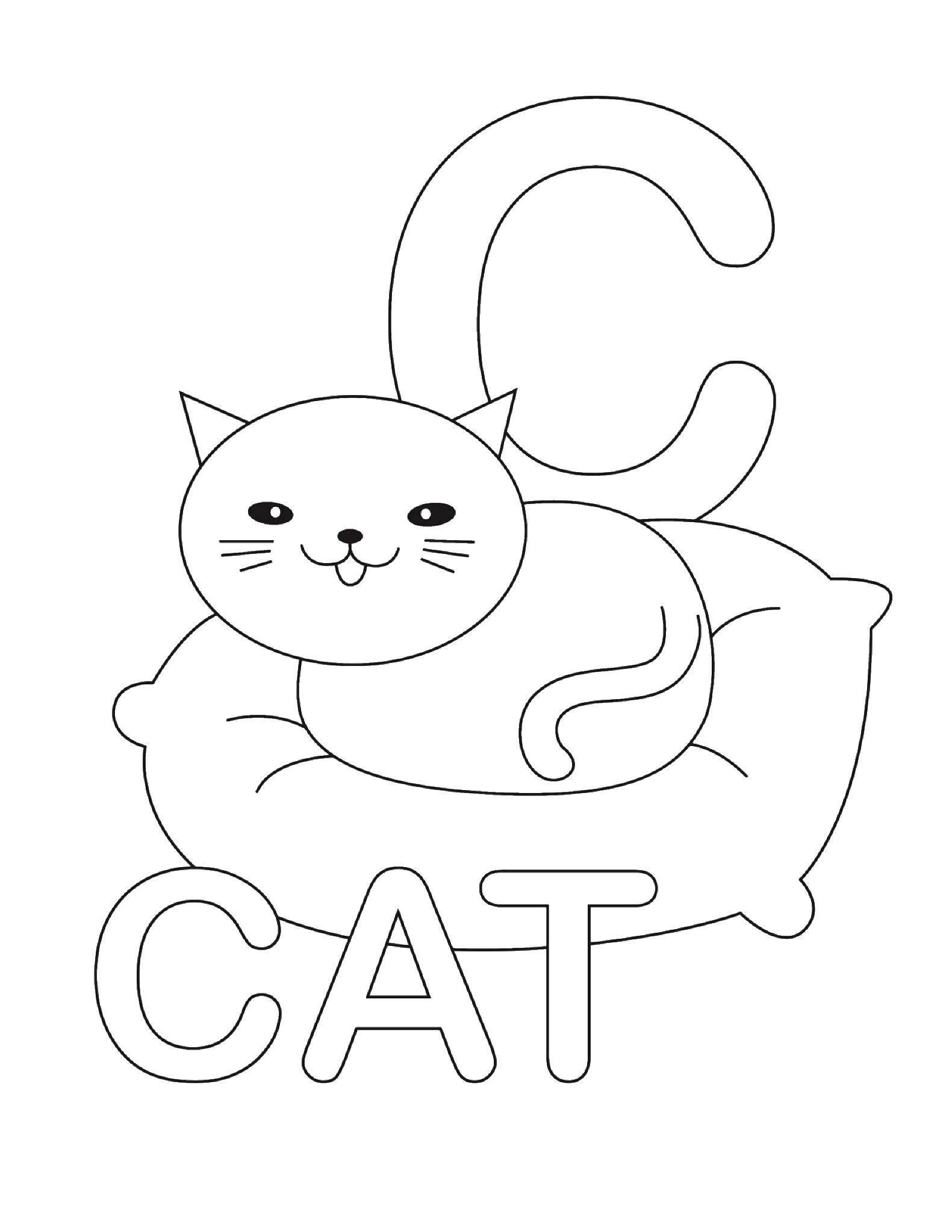 Название: Раскраска К кошка. Категория: английские слова. Теги: Английский.