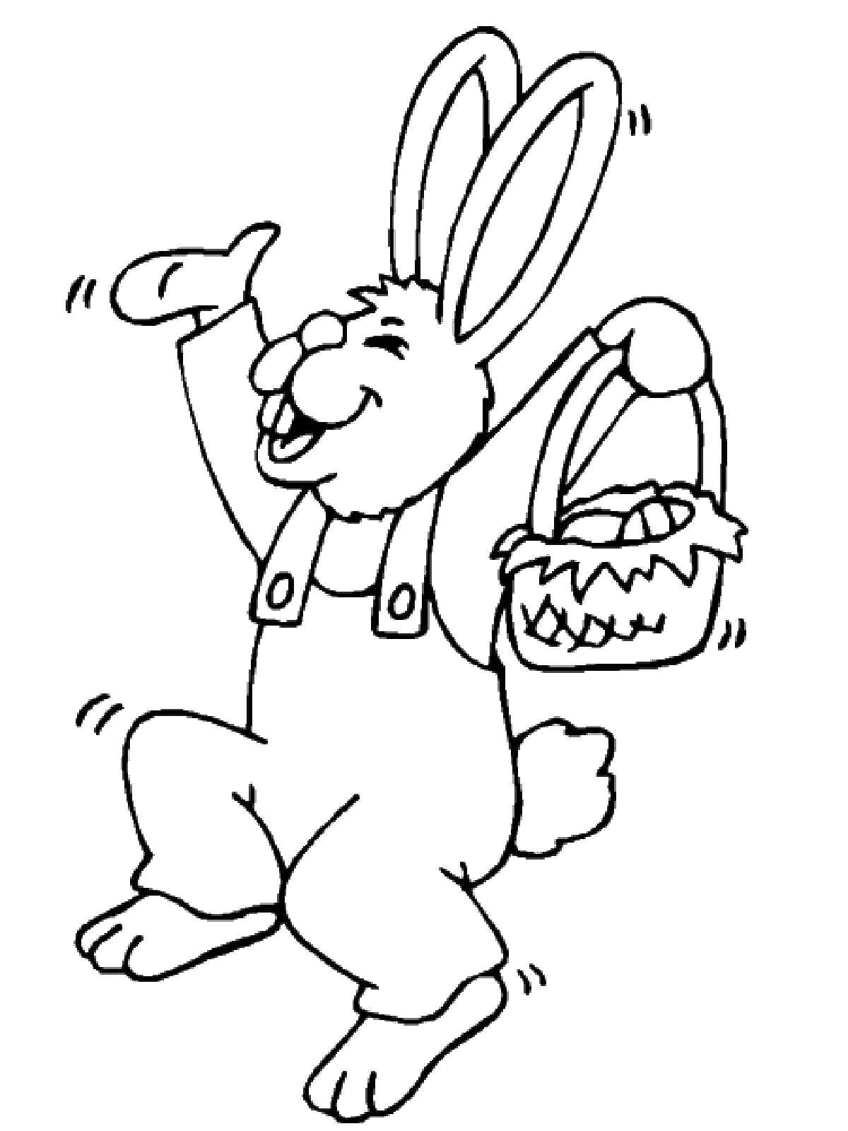 Название: Раскраска Кролик радуется пасхе. Категория: раскраски пасха. Теги: кролик, заяц, пасха.