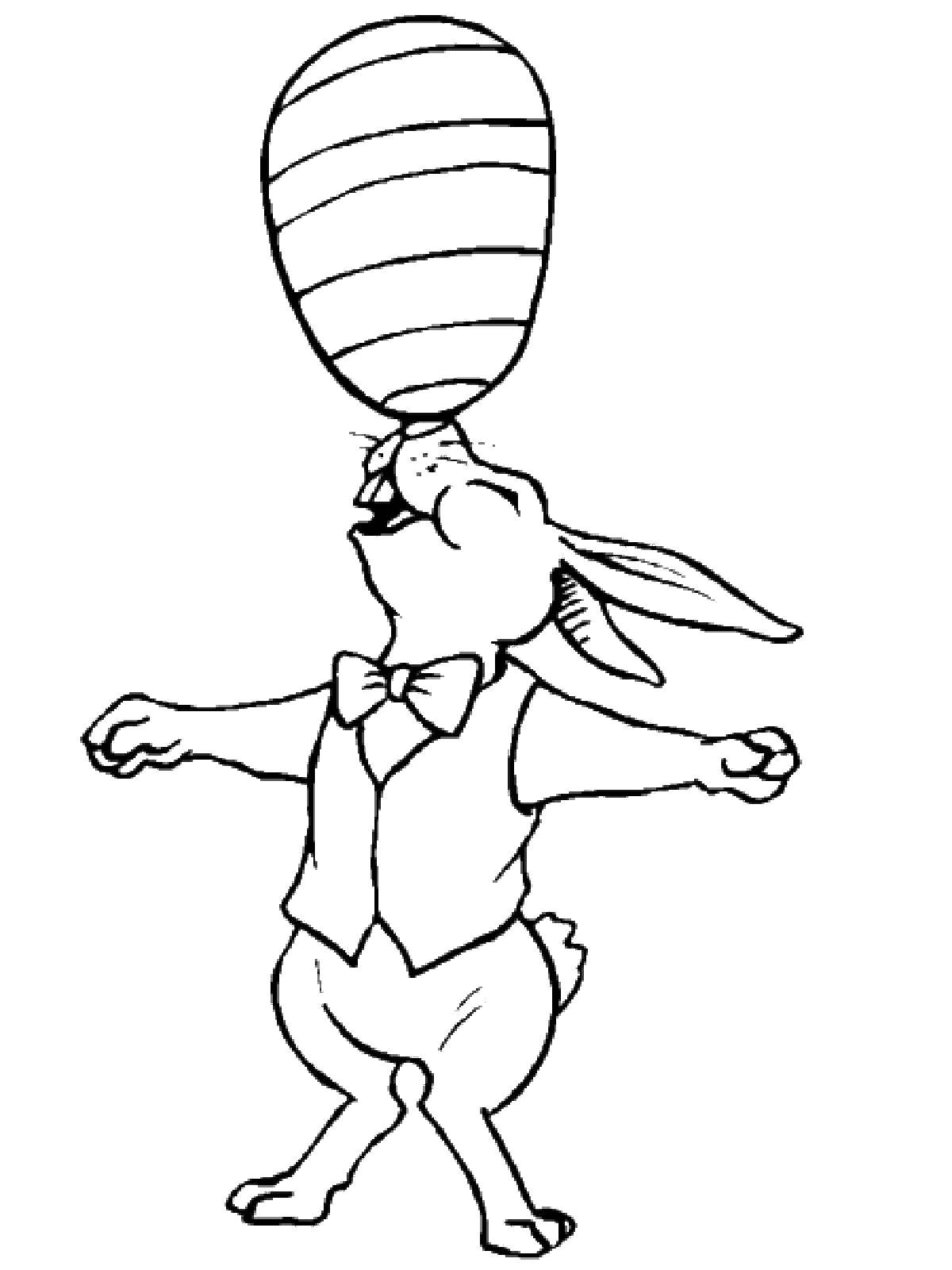 Название: Раскраска Пасхальный кролик с яйцом на носу. Категория: раскраски пасха. Теги: пасха, яйца, кролик.