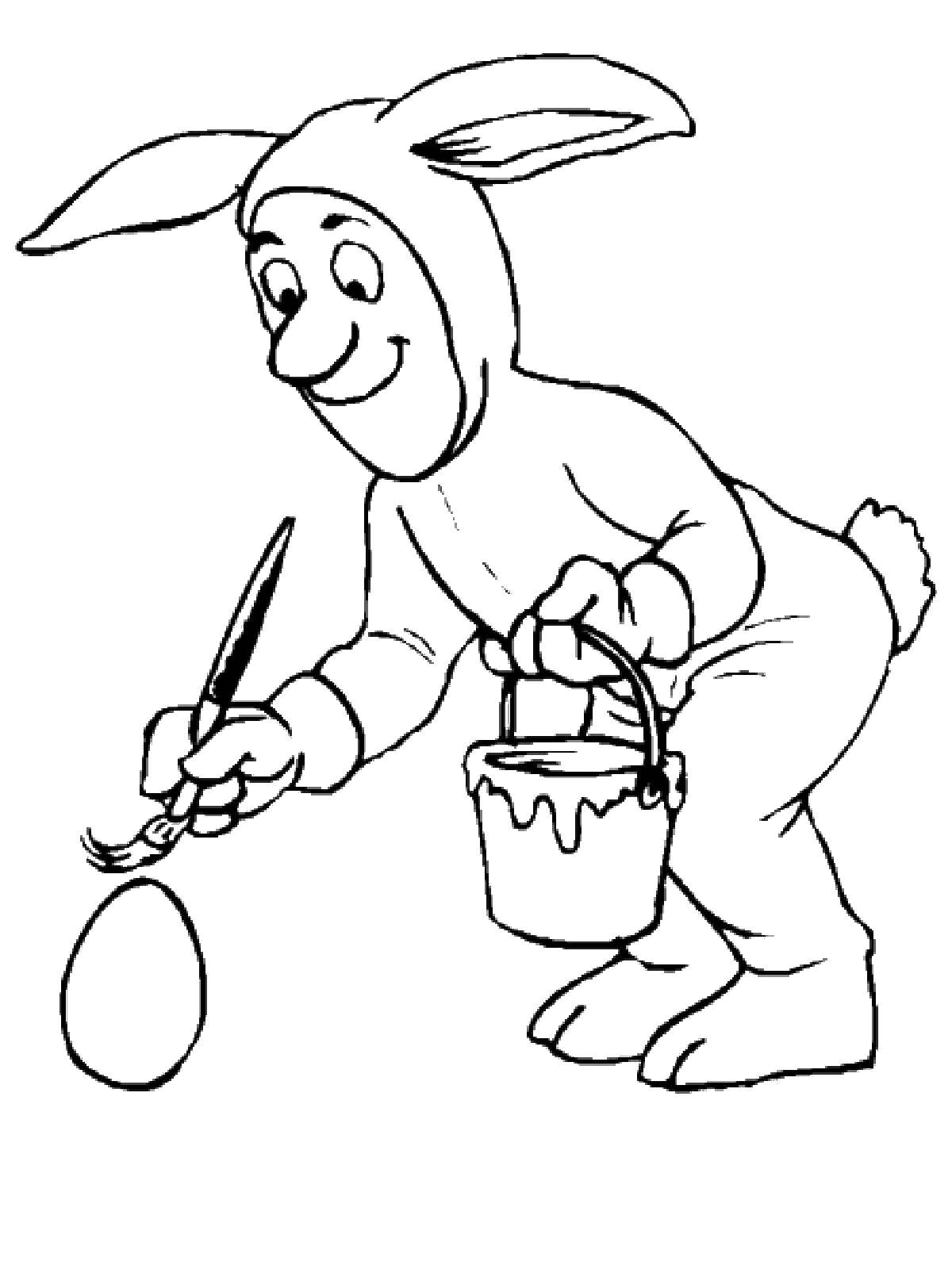 Название: Раскраска Переодетый в пасхального кролика. Категория: раскраски пасха. Теги: Пасхальный кролик, яйцо.