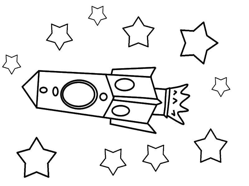 Розмальовки  Ракета серед зірок. Завантажити розмальовку ракета, зірки, космос, небо.  Роздрукувати ,ракета,