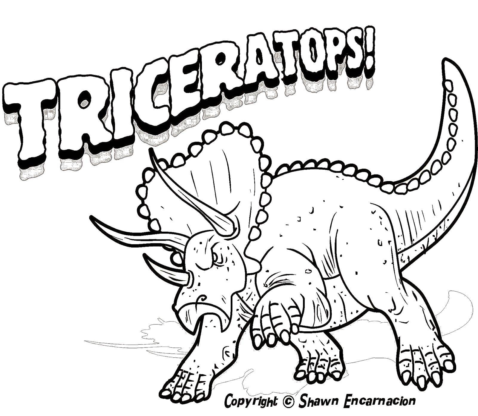 Название: Раскраска Трицератопс. Категория: парк юрского периода. Теги: трицератопс, динозавры.