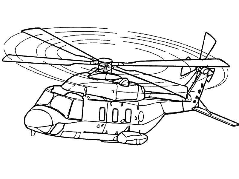 Название: Раскраска Вертолёт. Категория: транспорт. Теги: вертолёт, воздушный транспорт, небо.