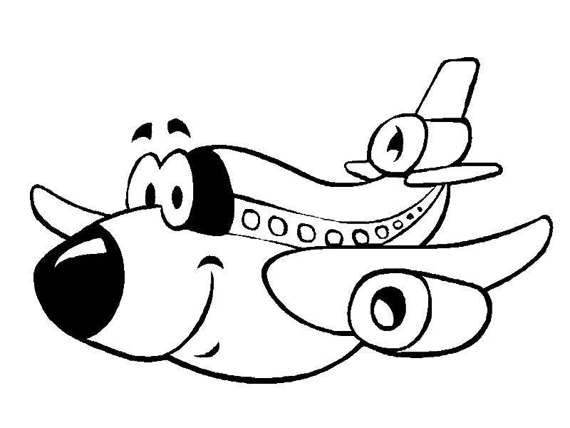 Название: Раскраска Веселый самолёт. Категория: самолеты. Теги: самолет, транспорт, для детей.