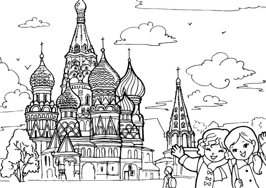 Название: Раскраска Девочки на красной площади. Категория: россия. Теги: Россия, красная площадь.