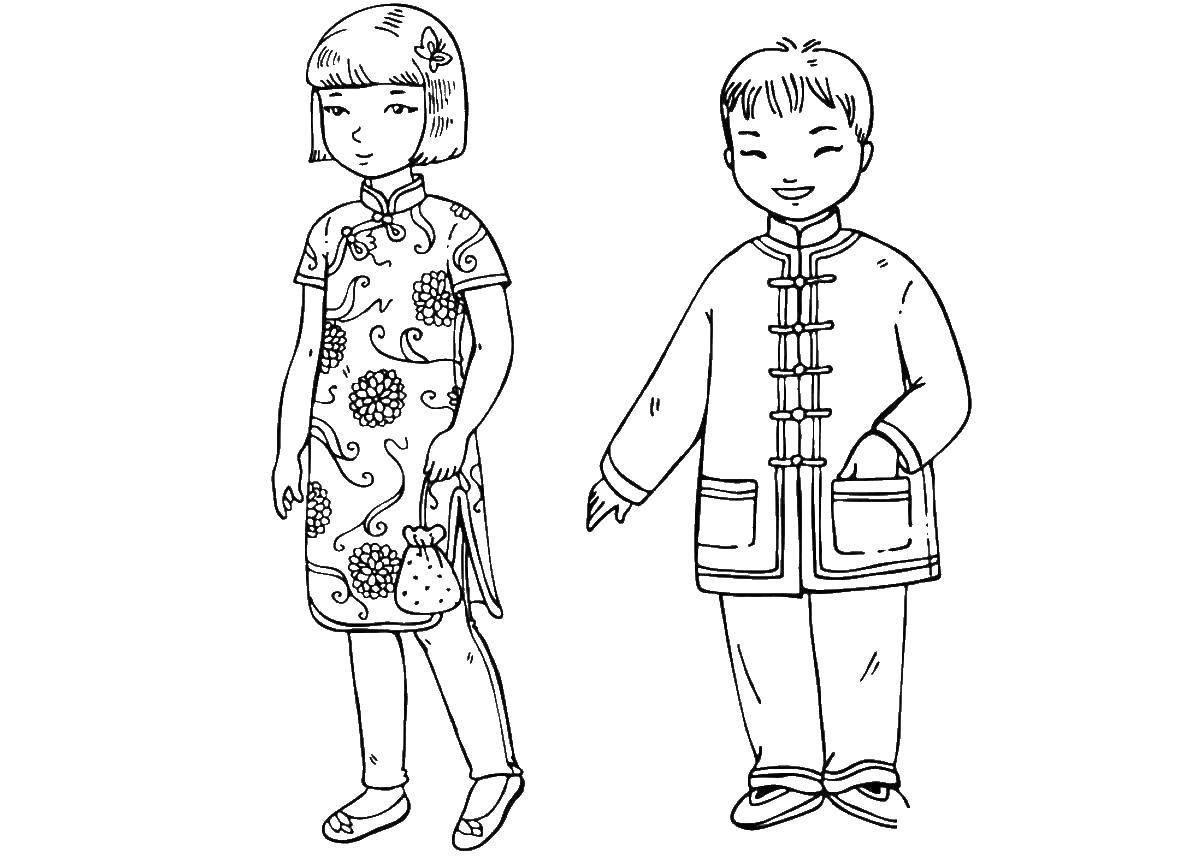 Coloring Chinese clothing. Category peoples of the world. Tags:  China.