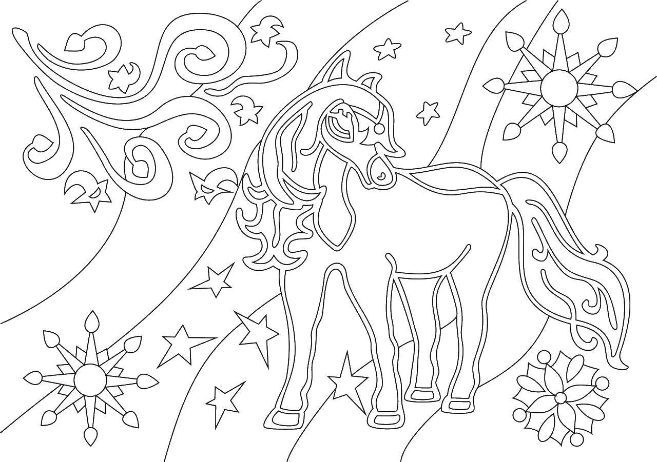 Розмальовки  Розфарбуй конячку. Завантажити розмальовку Тварини, коня.  Роздрукувати ,для вітражних фарб,