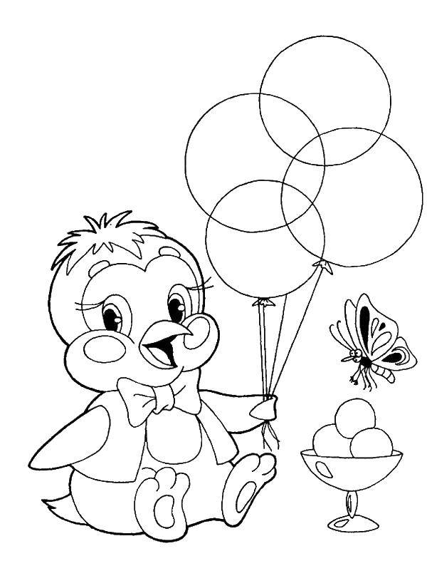 Coloring Penguin and ice cream. Category coloring. Tags:  penguin, balloons, ice cream, butterfly.