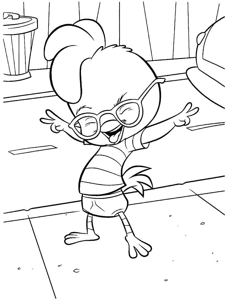 Coloring Chick with glasses. Category coloring. Tags:  chick, glasses, comb.