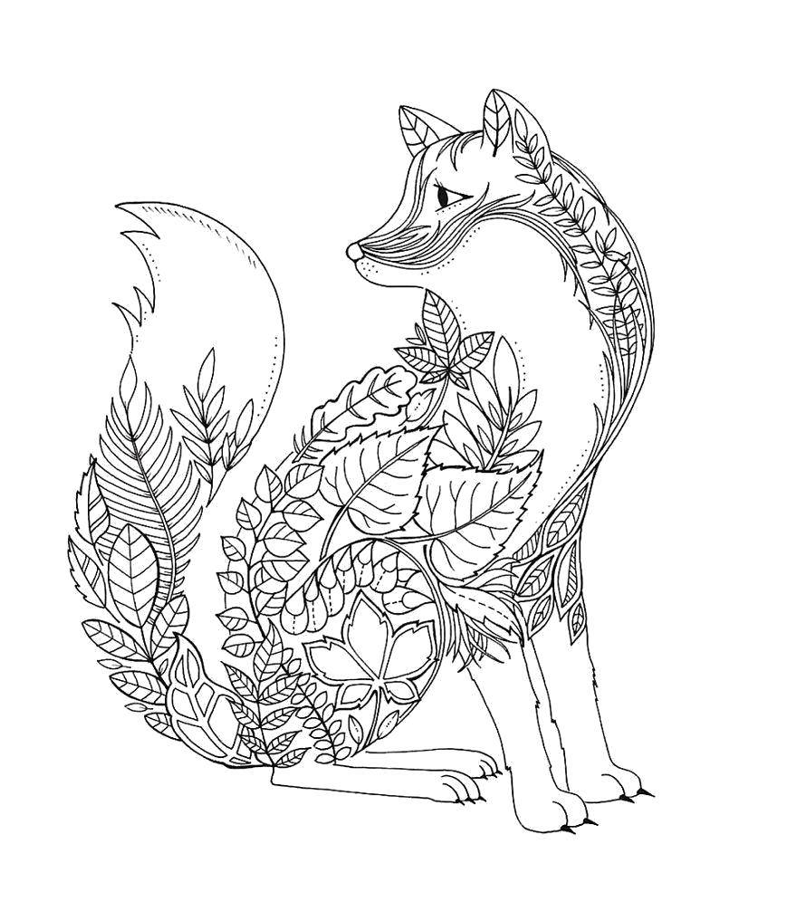 Coloring Fox from the leaves. Category Animals. Tags:  Animals, Fox.